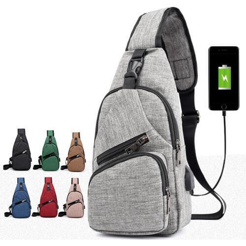 5PCS / LOT Anti-theft Chest Bag Fashion Crossbody Sling Bag USB Charging Single Shoulder Men Women Small Chest Pack