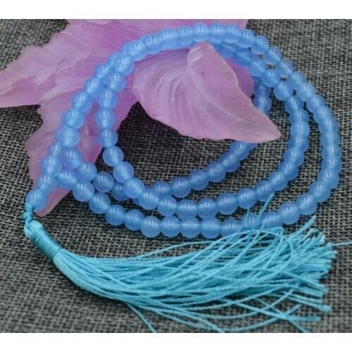 Natural 6mm stone Buddhist Aquamarine 108 Prayer Beads Mala Bracelet Necklace AA jade Jewelry crystal