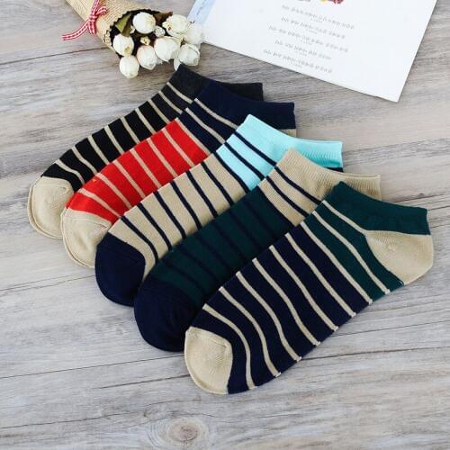 10 Pair /lot 5 Color Fashion New Casual Mens Summer Socks Stripe Stitching Colors Design Breathable Comfortable Couple Boat Sock