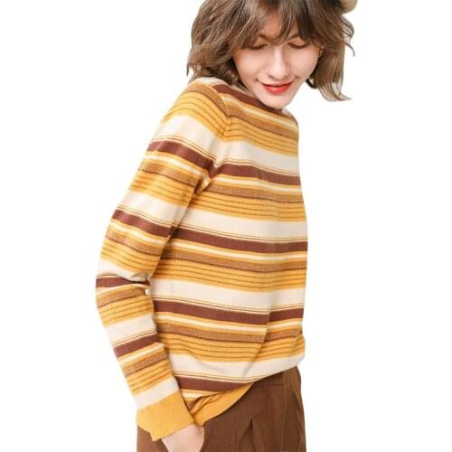 2021 New Autumn Winter Knitted Wool Sweater Turtleneck Gradient Color Striped Slim Women Wool leisure time Versatileweaters Plus