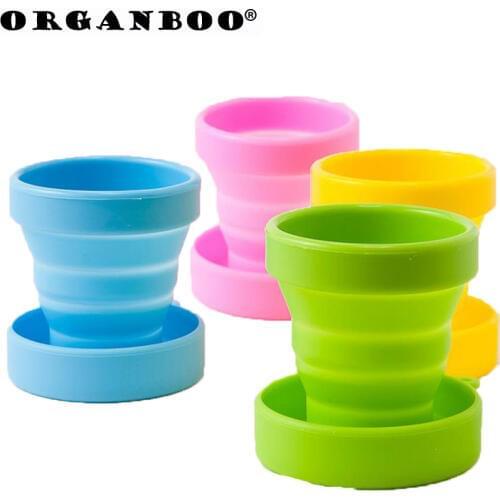 ORGANBOO 1PC Candy color portable travel silicone folding cup outdoor sports stretching mouthwash cup with lid