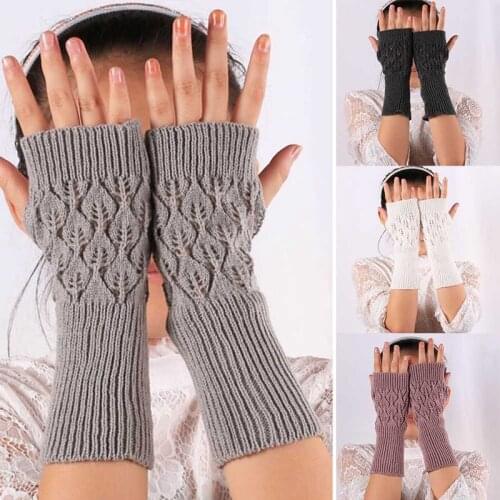 Women Stylish Hand Warmer Winter Gloves Arm Crochet Knitting Faux Wool Mitten Warm Fingerless Glove Gants Femme