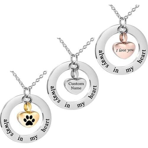 Personalize Always in My Heart Memorial Urns Necklace Human/ Pet Ash Casket Cremation Pendant Stainless Steel Jewelry Can Open