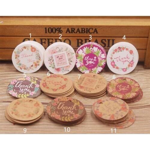 20set/lot Gift tag 3x3cm round shape 100pcs handmade with love flower style label white brown color diy