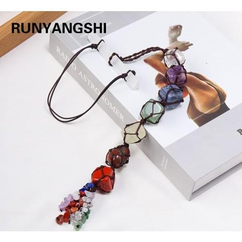 Natural Crystal White selenite Seven chakras Crystal Stone Pendant Hand woven pendant Interior & home decoration