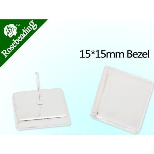 15x15mm Silver Plated Square Stud Earrings Blank/Base,fit 15mm square glass cabochons,buttons,sold 20pcs/lot-C3438