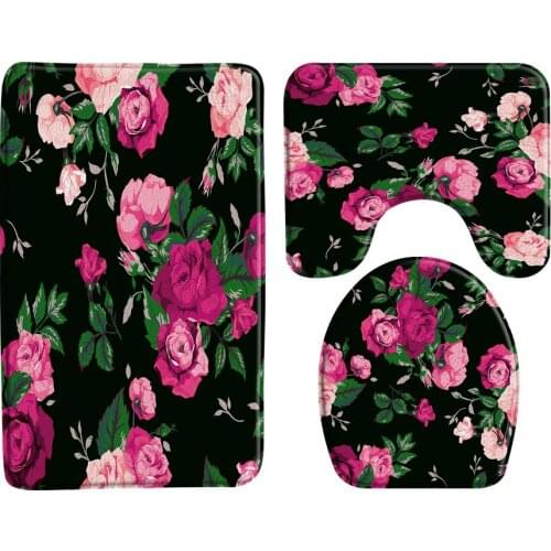 Rose Black Background Bath Mat Plant Flowers Non Slip Entrance Door Mat Bathroom Rug Carpet Floor Mats Toilets Bathroom Products