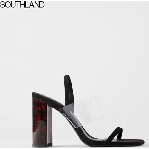 SOUTHLAND Ladies slippers and sandals PVC one word belt Block Heel Women slides