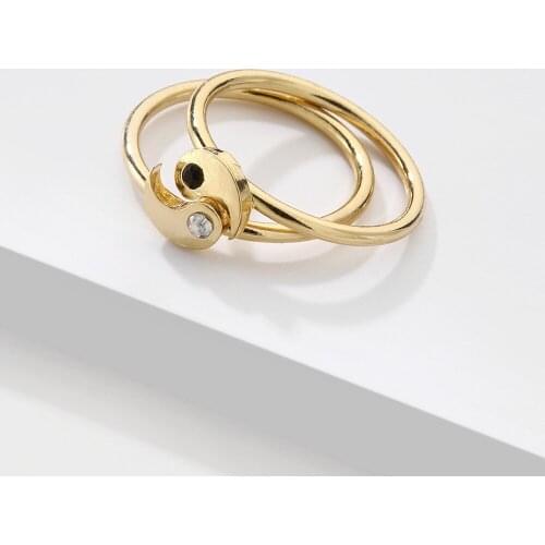 2Pcs/set Vintage Gold Color Metal Tai Chi Rings Fashion Yin and Yang Crystal Thin Rings for Women Trendy Party Jewelry 2021 New