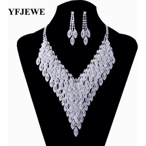 YFJEWE Wedding Gifts Crystal Jewelry Set Silver plated zinc alloy necklace for women long necklaces earring jewelry sets #N129