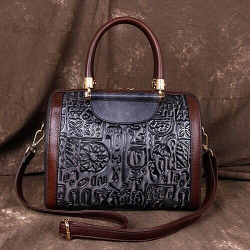 Johnature Retro Handmade Women Bag 2020 New Genuine Leather Cowhide Handbag Letter Casual Tote Large Capacity Shoulder Bags