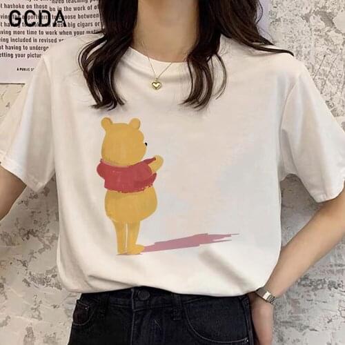 Womens T-shirts Winnie the Pooh Cartoon Trend Clothing O-Neck Loose Pop Streetwear Harajuku Pooh Bear Girls Tshirt