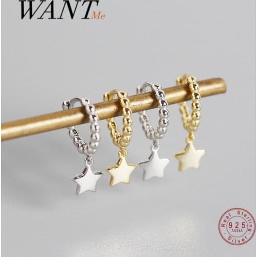 WANTME Simple Glossy Round Bead Sweet Star Stud Earrings for Women Genuine 925 Sterling Silver Chic Party Jewelry Wholesale