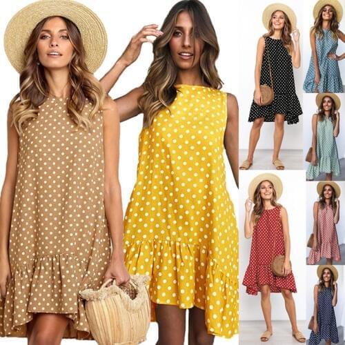 Spring and summer dress O-neck sleeveless fashion print wave point ruffled women female dress plus size 3XL Streetwear Vestidos