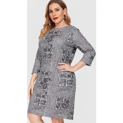 2020 Fall Women Long sleeve Printed flower Dress fashion ladies mom clothes Plus Size Womens Dresses 4XL 5XL 6XL