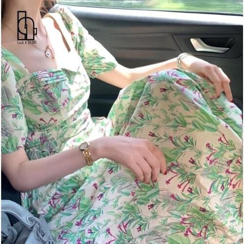 Elegant Floral Boho Dress Women Summer 2021 French Designer Sexy Vintage Midi Dress Fit Chic Casual Party Revolve Sweet Dress