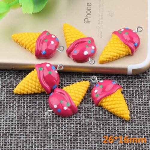 10pcs 26*16mm Handmade DIY resin ice cream cone charms kawaii cabochon sticker simulated fake food craft decoration jewelry
