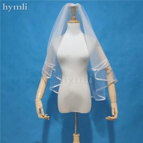2 Tier White Ivory Bridal Veil Elbow Length Wedding Veil Ribbon Edge Metal Comb