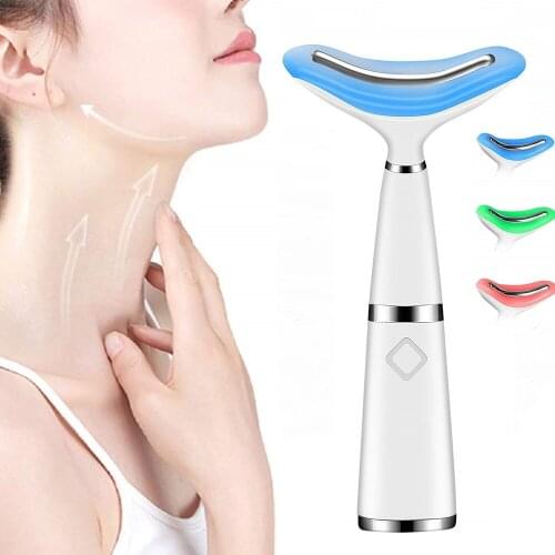 3 Color LED Photon Neck Massager Heating Light Therapy Face Lifting Vibration Massage Skin Tighten Anti-Wrinkle Remove Device