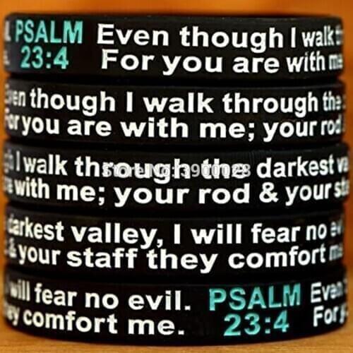 300pcs Psalm 23:4 silicone wristband bracelet free shipping by DHL