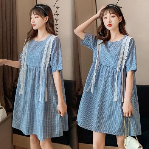 9170# Maternity Clothes Nursing Dress Summer O Neck Slimming Striped Breastfeeding Dress