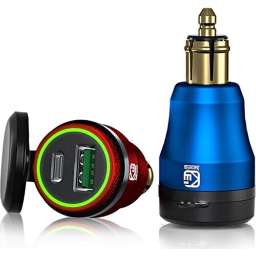 Aluminum Moto Charger QC3.0 Quick Charge Type-C PD Power for European Plug Motorcycle with Small DIN Socket USB Power Adapter