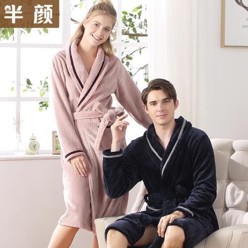 Lady Winter Warm Flannel Robe Girls Thickened Flannel Bathrobe Couples Sleeprobe Mens Sleepdress Mink Velvet Homewear B-2143