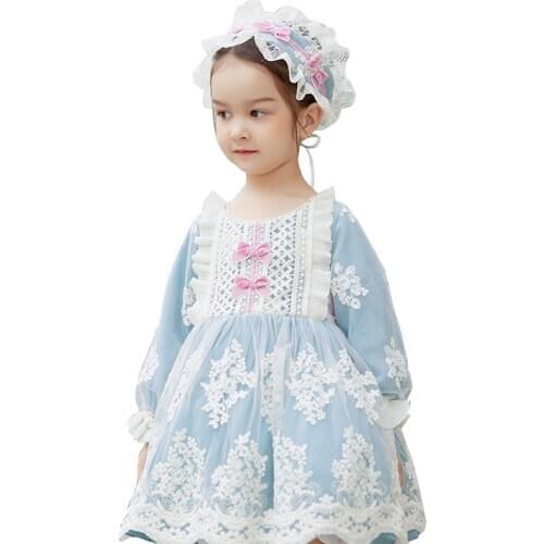 Baby Girl Lace Lolita Dress Costume Baby Winter Puffy Christening Gown+Headband First Birthday Outfits Infant Spanish Dresses 9M