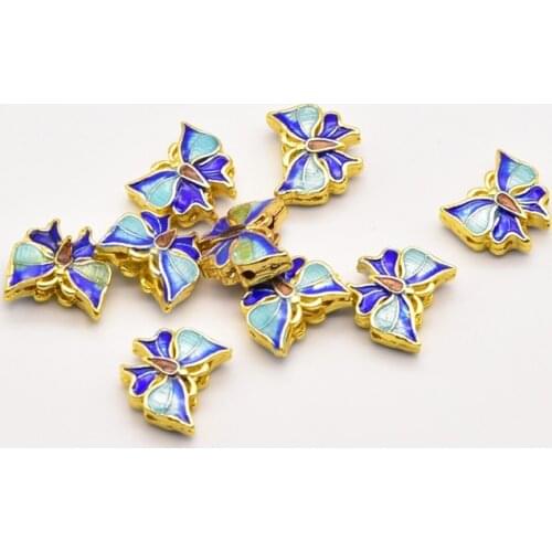 2 Pcs/Lot 11Mm*10Mm*4Mm Cloisonne Style Double-Sided Butterfly Beads For Jewelry Making Handmade Diy Bracelet Necklace Ja0279
