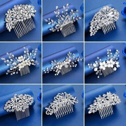 Minlover Elegant Leaf Rhinestone Wedding Hair Combs Clip Crystal Flower Bridal Hair Jewelry Accessories Hair Ornaments Headpiece