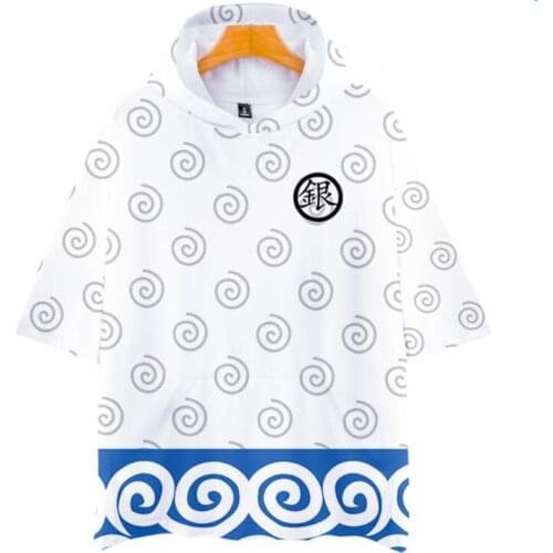 Japan Anime Gintama Oversized T Shirt Women Men Casual Loose Short Sleeve Hooded T-shirt High Street Top Tees Hip Hop T Shirts