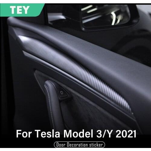 Heenvn New Door Decoration Sticker For Tesla Model 3 2021 Accessories Matte Carbon Fiber ABS Model Y Car