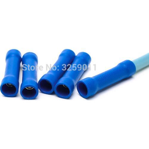 10PCS BV 2 Insulating Wire Connector Butt Connector Crimp Electrical Wire Splice Terminal Blue 16-14 AWG