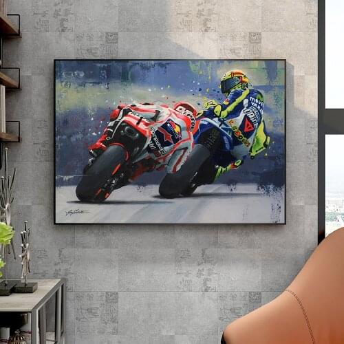 Oil Painting Print Poster Motorcycle Racing Canvas Art Posters Print Cuadros Sport Wall Art Picture for Living Room Home Decor