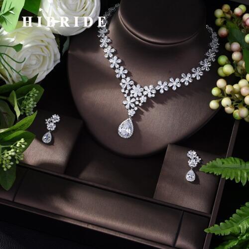 HIBRIDE Bijoux Femme Ensemble Wedding Jewelry Sets for Women Sparkling AAA Zircon 2pcs Fashion Bridesmaid Jewelry Set N-237
