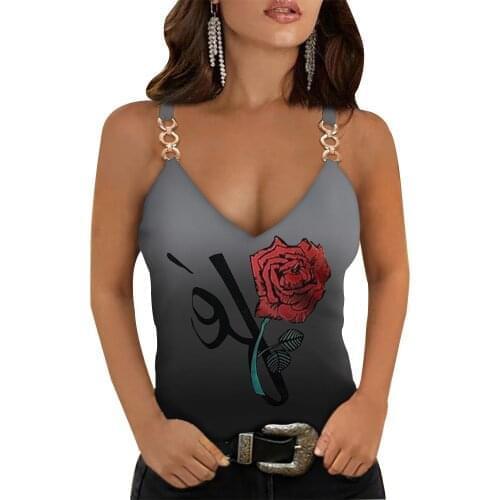 Women Summer V Neck Tank Top Fashion Sexy Sleeveless Gothic Rose Flower Print Casual Chic Streetwear Vest Ladies Tank Tops D30