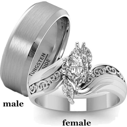 Fashion Couple Rings Men Stainless Steel Rings For Women Cubic Zirconia Ring Bridal Engagement Wedding Valentine Day Gift