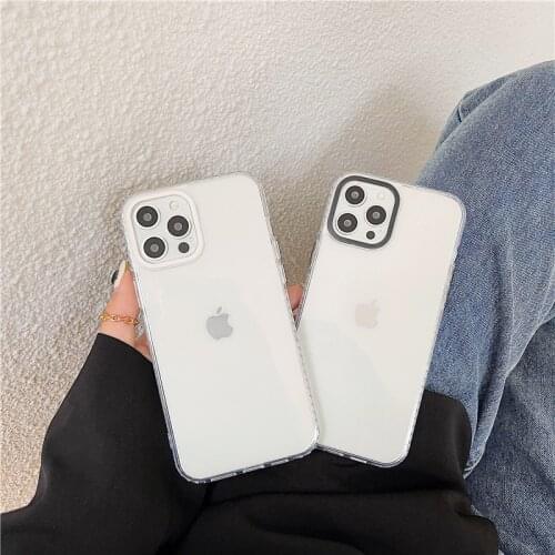 Fashion Transparent Phone Case For iPhone 12 Mini 11 Pro Max XR XS Max X 7 8 Plus SE 2020 Lens Frame Soft TPU Texture Back Cover