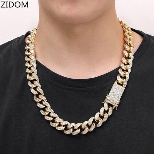 Men Hip hop iced out bling Chain Necklace pave setting rhinestone 20mm Miami Cuban Chains Necklaces Hiphop jewelry Drop shipping