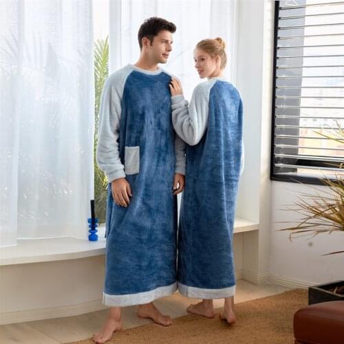 Mens and Womens Warm Fleece Nightgown Long Robes Pajamas Kaftan Winter Long One piece Pajamas Nightdress