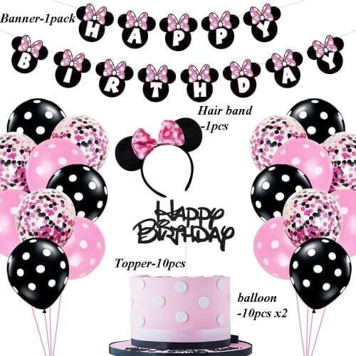Disney Minnie mouse Birthday Cake Topper and Banners Kids 1 year old Girls favor minnie mouse Themed Birthday Party Supplies set