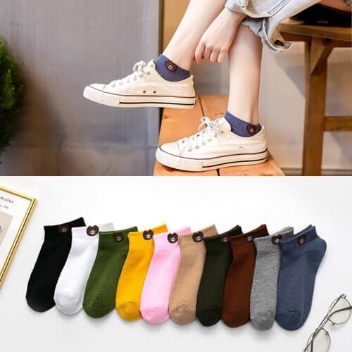 Fashion Spring Summer Cute Bear Cartoon Cotton Boat Socks Invisible Shallow Mouth Women Ankle Casual Short Heel Animal Sox