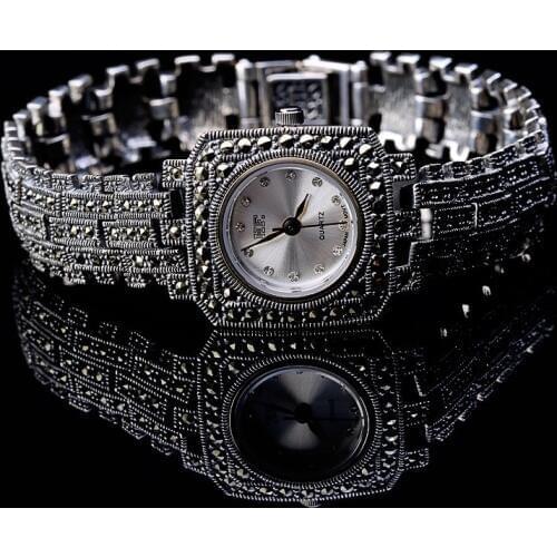 New Limited Edition Classic Elegant S925 Silver Pure Thai Silver Bracelet Watches Thailand Process Rhinestone Bangle Dresswatch