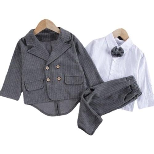New Spring Baby Boy Gentleman Clothes Children Cotton Suit Shirt Pants 3Pcs/Sets Toddler Clothing Autumn Kids Trendy Trackduits