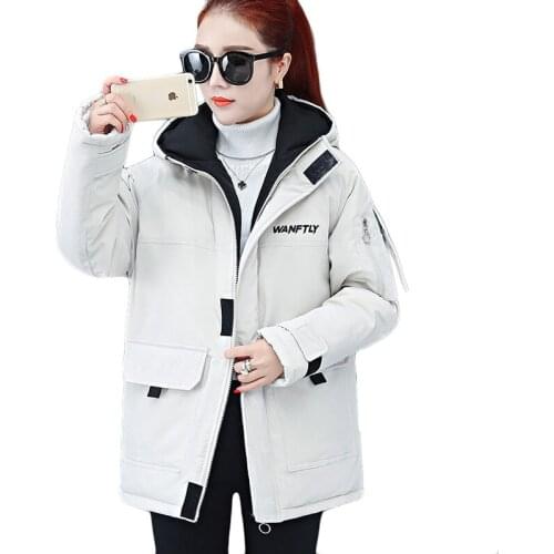 2021 Winter New Tooling Cotton Outerwear Womens Korean Loose Down Cotton Jacket Female Casual Hooded Cold-proof Parka Overcoat