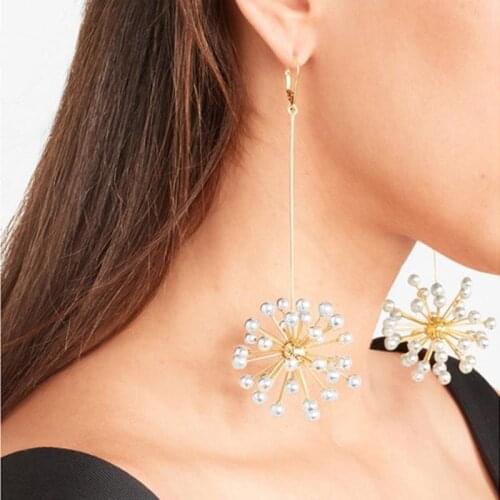 New Hyperbole Earring Pearl Handmade Fireworks Statement Earrings for Women Hiphop Show Jewelry Rock Pearl Earring Ball Pendant