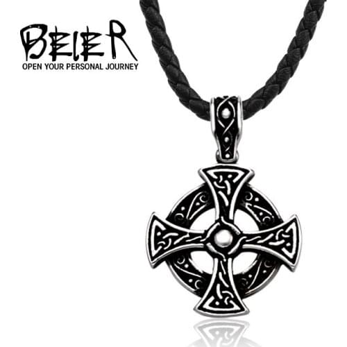 New Vintage Viking Celtic Knot Cross Shield Amulet Pendant Men Rope Chain Jewlery Gifts