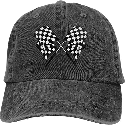 Wholesale Hat Checkered Flags Race Car Flag Unisex Adjustable Cotton Baseball Hat Cowboy Cap Dad Hats Denim Trucker Hat