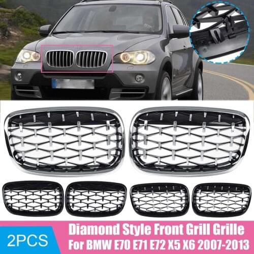 Pair Car Diamond Star Kidney Grille Front Racing Grill For BMW X5 X6 E70 E71 2008 2009 2010 2011 2012 2013 Meteor Style