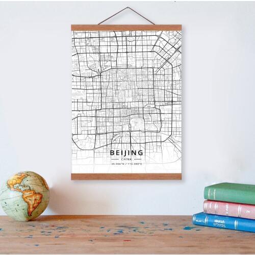 Beijing, China City Map Wooden Framed Canvas Painting Home Decor Wall Art Print Pictures Poster Hanger